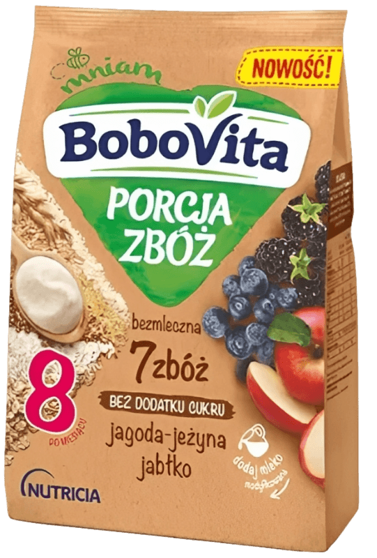 Bobovita Portion of Cereal with Blueberry Blackberry and Apple - Porcja zboz Płatków Zbożowych z Jagodami, Jeżynami i Jabłkiem (170g) - Pierogi Store