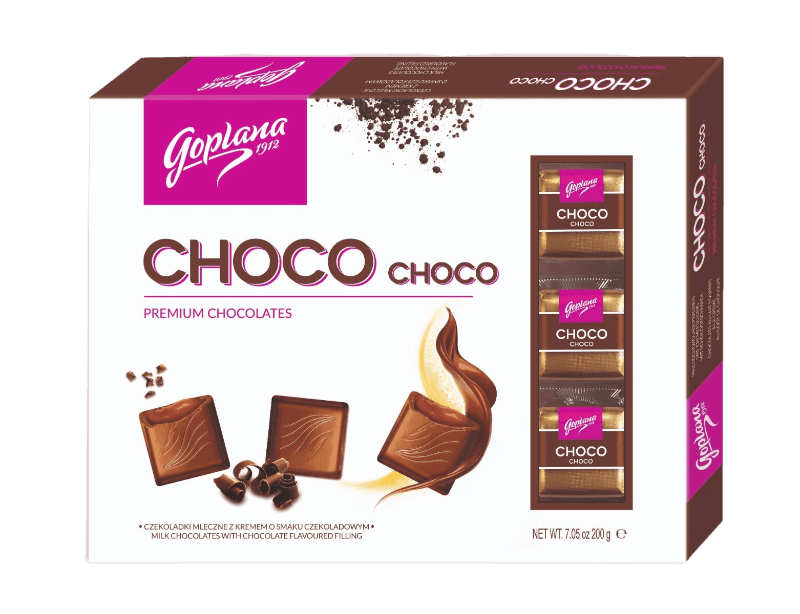 Goplana Choco-Choco Premium Chocolate - Czekoladki Mleczne z Kremem o Smaku Czekoladowym 200g - Pierogi Store