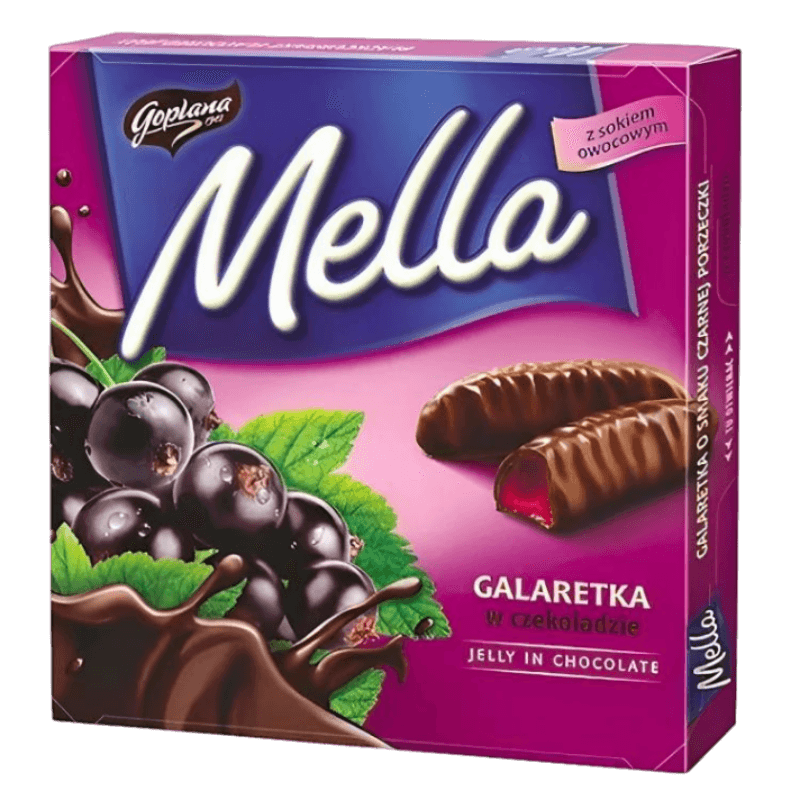 Goplana Mella Blackcurrant Jelly - Galaretka o Smaku Czarnej Porzeczki w Czekoladzie (190g) - Pierogi Store