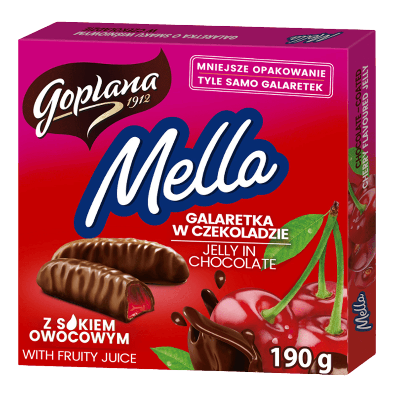 Goplana Mella Cherry Jelly - Galaretka o Smaku Wiśniowym w Czaekoladzie (190g) - Pierogi Store