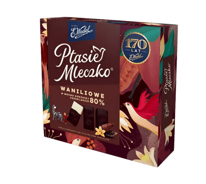 Wedel Dark Chocolate Vanilla Flavored Marshmallows - Ptasie Mleczko Waniliowe w Czekoladzie 80% (340g) - Pierogi Store