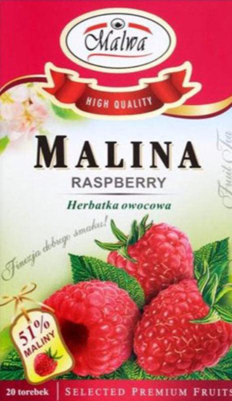 Malwa Raspberry Tea - Herbata Malinowa (20 Tea Bags, 40g) - Pierogi Store